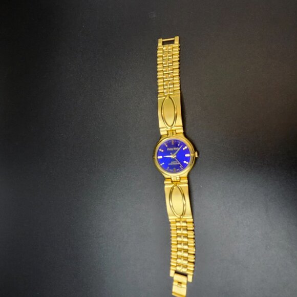 Phillip Wells Watch Gold Band Cobalt Face New Battery Elegant - Picture 8 of 9